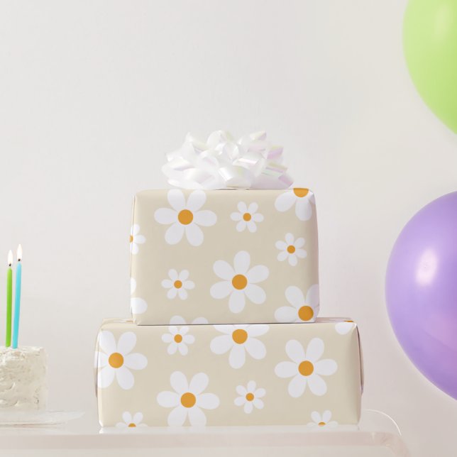 Papel De Regalo Regalo de cumpleaños Retro Groovy Daisy Tan Envolt (Regalos de fiesta)