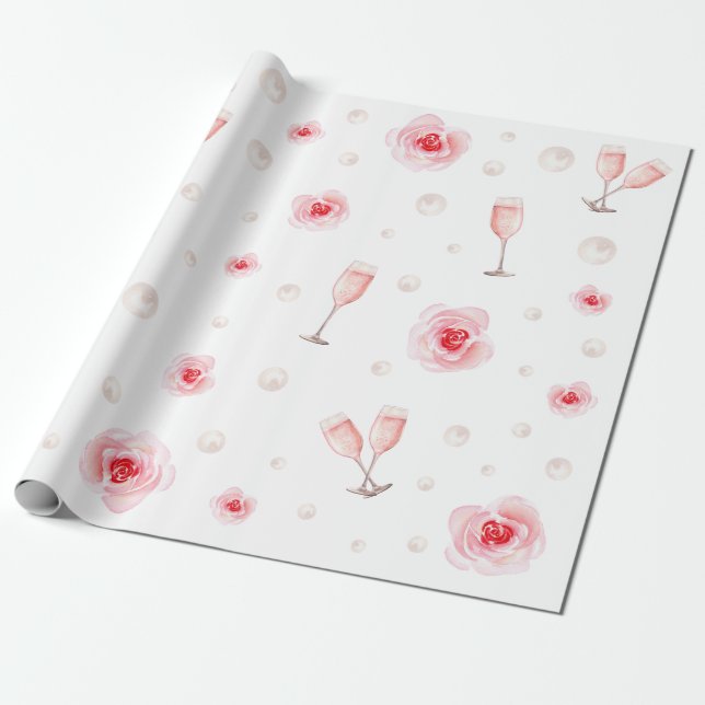 Papel De Regalo Regalo de Despedida de Soltera con Perlas Rosadas  (Desenrollado)