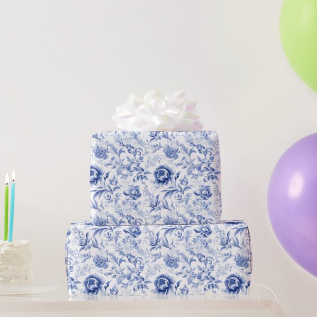 Papel De Regalo Regalo de Despedida de Soltera Toile Floral Azul F (Regalos de fiesta)
