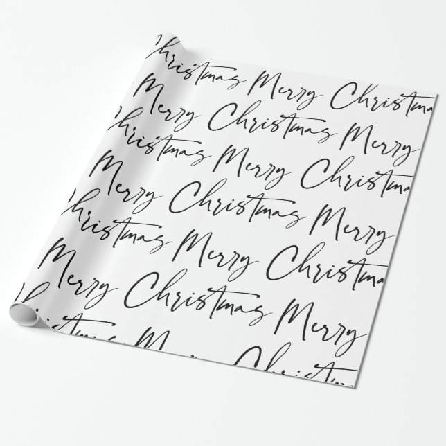 Papel De Regalo Regalo de escritura navideña Black White Merry (Desenrollado)