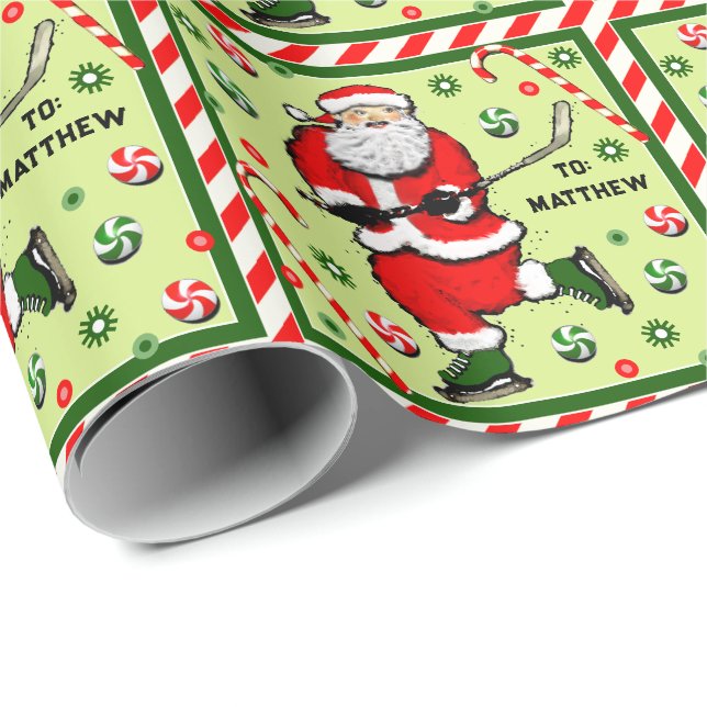 Papel De Regalo Regalo de feriado de hockey personalizado (Esquina del rollo)