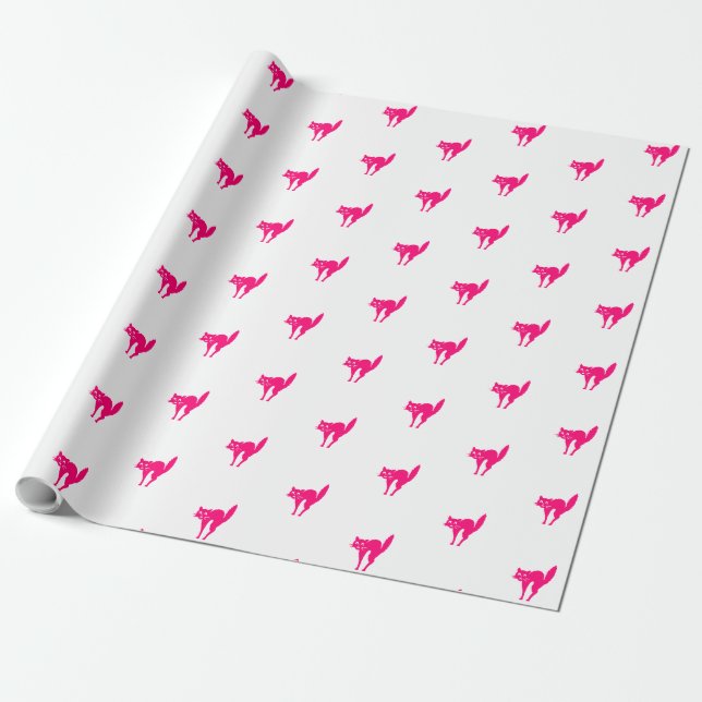 Papel De Regalo Regalo de gato blanco de fucsia rosa picante (Desenrollado)