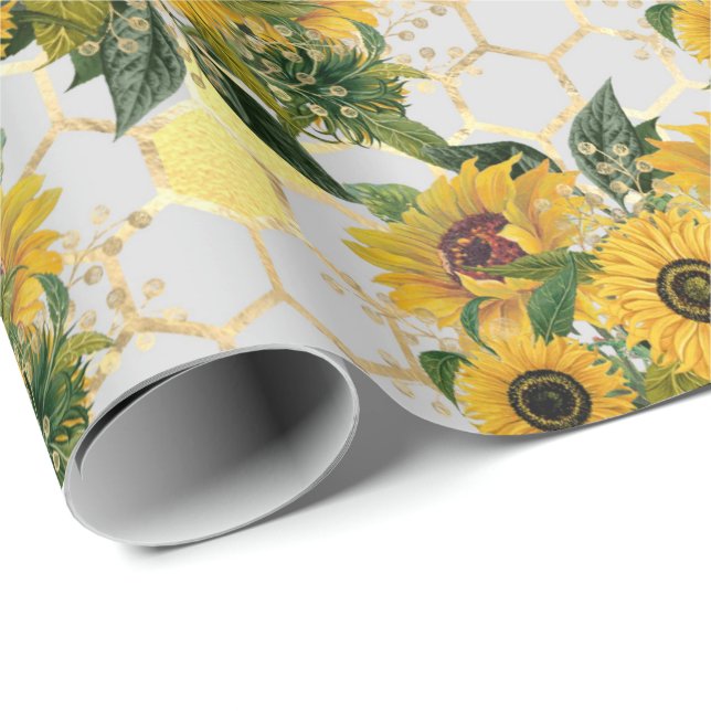 Papel De Regalo Regalo de honeycomb de oro de girasol de verano (Esquina del rollo)