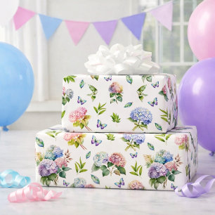 Papel De Regalo Regalo de Mariposa Hortensia Floral Elegante