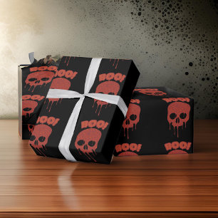 Papel De Regalo Regalo de moda de Halloween Black Spooky Boo Skull