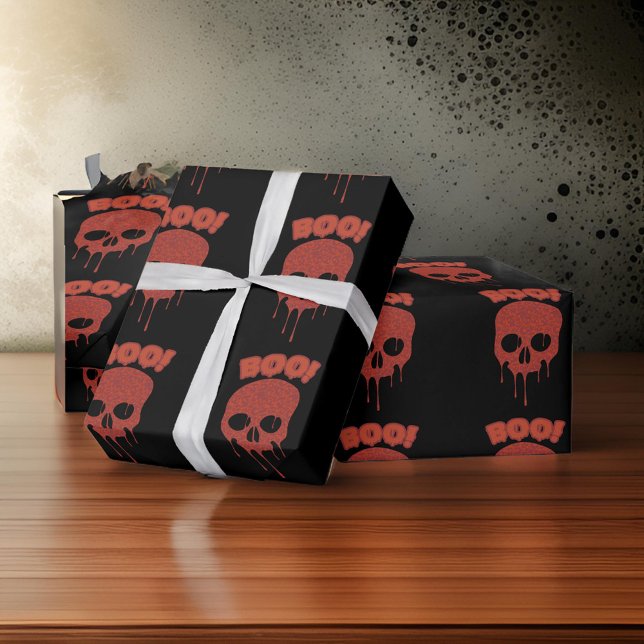 Papel De Regalo Regalo de moda de Halloween Black Spooky Boo Skull (Subido por el creador)