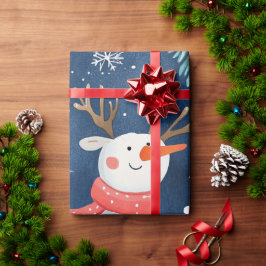 Papel De Regalo Regalo de muñeco de nieve azul adorable