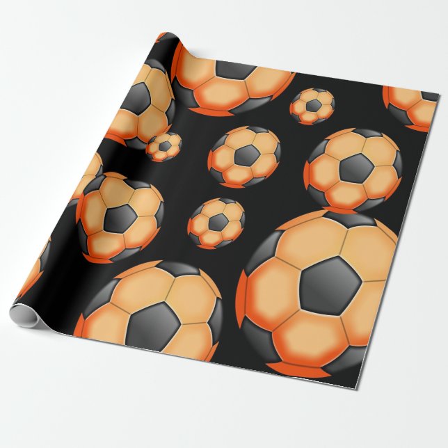 Papel De Regalo Regalo de naranja y baloncesto de fútbol negro (Desenrollado)