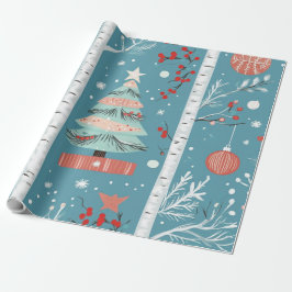 Papel De Regalo Regalo de Navidad azul lindo de invierno
