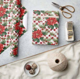 Papel De Regalo Regalo de Navidad con patrón de cuadros rojos y bl