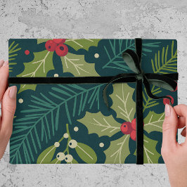 Papel De Regalo Regalo de Navidad de bayas de acebo elegantes