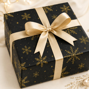 Papel De Regalo Regalo de Navidad de lujo negro dorado con copos d