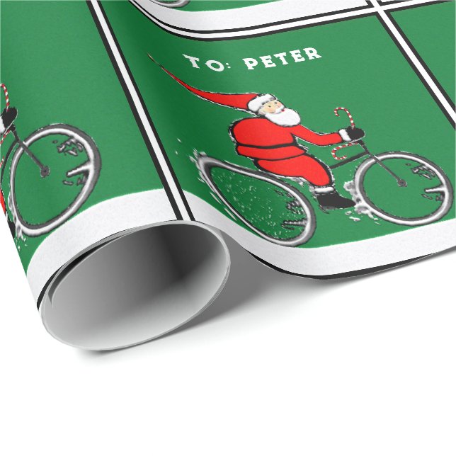 Papel De Regalo Regalo de Navidad de Santa en bicicleta (Esquina del rollo)