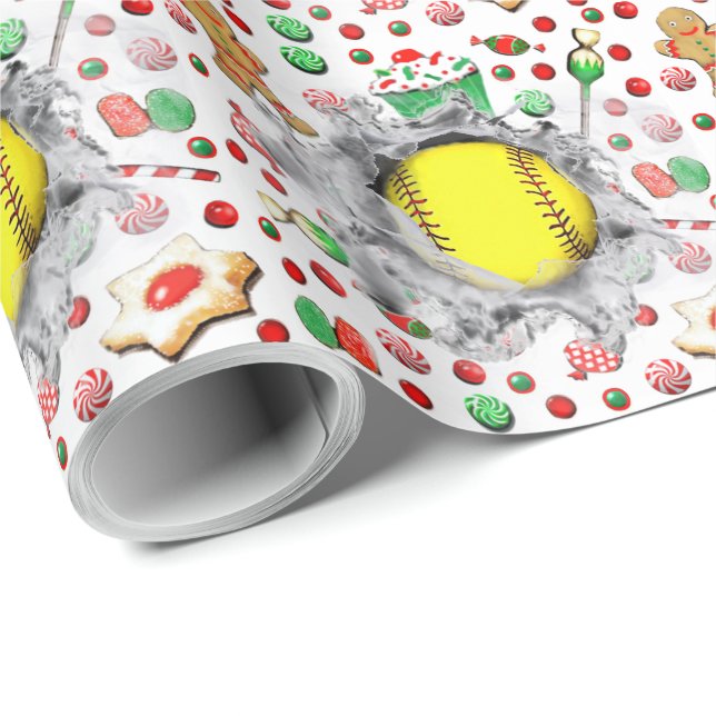 Papel De Regalo Regalo de Navidad de Softbol (Esquina del rollo)