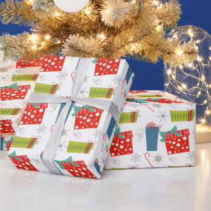 Papel De Regalo Regalo de Navidad Moderno de Mitad de Siglo y Caña