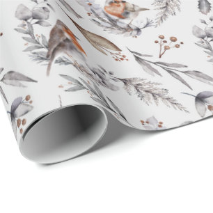 Papel De Regalo Regalo de Navidad Pájaro Petirrojo de Invierno Ele