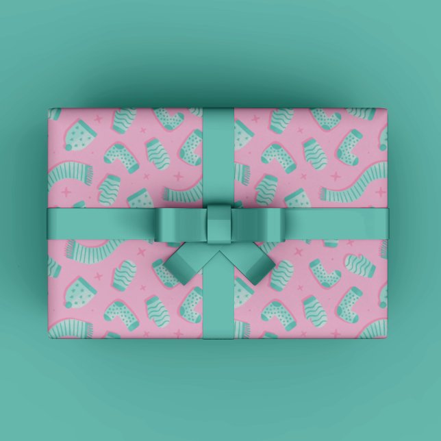 Papel De Regalo Regalo de Navidades de invierno azules (Modern Cozy Winter Gift Wrapping Paper for Christmas gift wrapping in mint and teal trendy colors.)