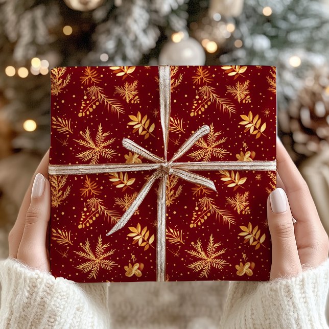 Papel De Regalo Regalo de Navidades de la fiesta Red Gold Moody (Red Gold Moody Festive Christmas Gift Wrapping Paper)