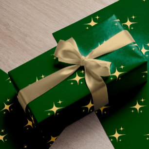 Papel De Regalo Regalo de Navidades verdes de estrellas de oro mod