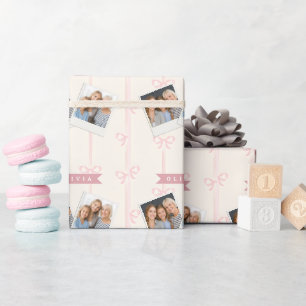 Papel De Regalo Regalo de nombre de lazo rosa personalizado Elegan