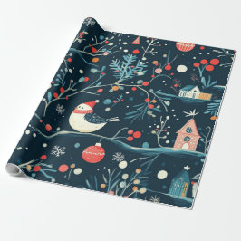 Papel De Regalo Regalo de pájaros azules lindos de invierno Rusti