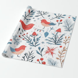 Papel De Regalo Regalo de pájaros blancos lindos y rústicos de inv