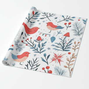 Papel De Regalo Regalo de pájaros blancos lindos y rústicos de inv