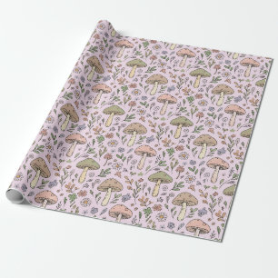 Papel De Regalo Regalo de Patrón Continuo de Hongos Rosa Claro