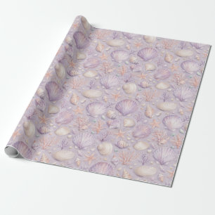 Papel De Regalo Regalo de patrón costero de acuarela de concha de