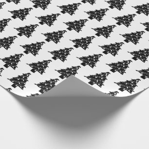 Papel De Regalo Regalo de patrón de árbol de Navidad blanco y negr