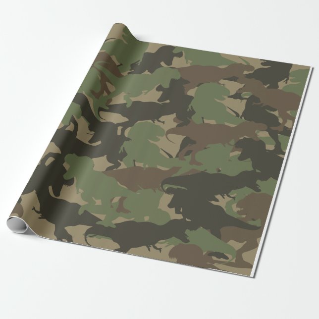 Papel De Regalo Regalo de patrón de camuflaje de dinosaurios verde (Desenrollado)