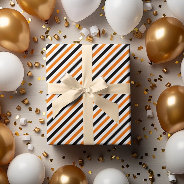 Papel De Regalo Regalo de patrón de franjas blancas de Naranja neg (Halloween Black Orange White Stripes Pattern Gift Wrapping Paper)