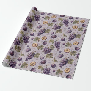 Papel De Regalo Regalo de patrón de frutas de acuarela de ciruela