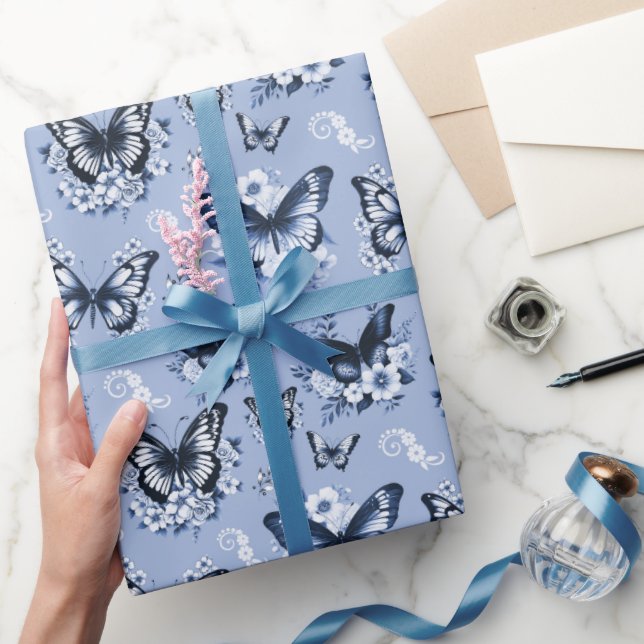 Papel De Regalo Regalo de patrón de mariposa azul (Regalar)