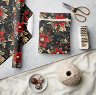 Papel De Regalo Regalo de patrón de Navidad de lujo de poinsettia