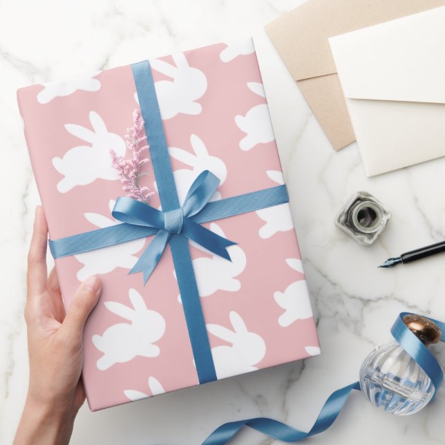 Papel De Regalo Regalo de patrón de pascua de conejo blanco rosado (Regalar)