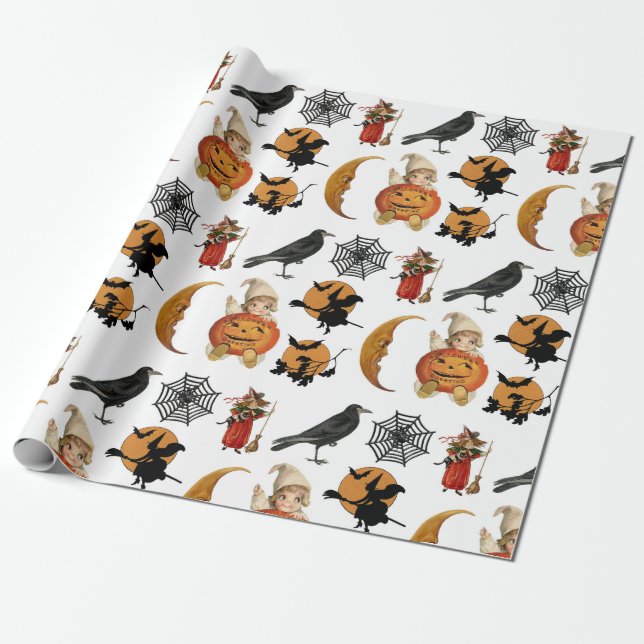 Papel De Regalo Regalo de patrón espeluznante de Halloween de époc (Desenrollado)
