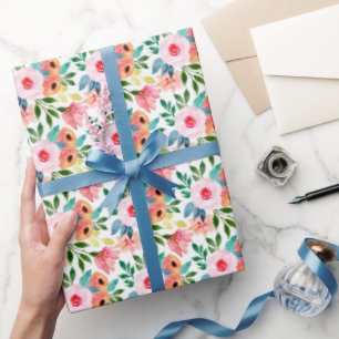 Papel De Regalo Regalo de patrón floral de color de agua pintada d