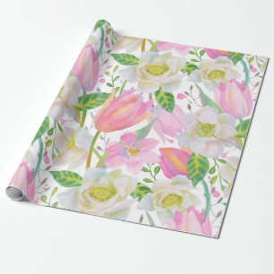 Papel De Regalo Regalo de patrón floral de tulipano rosa de color 