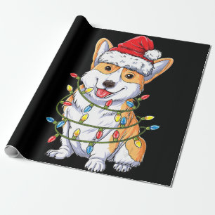 Papel De Regalo Regalo de perro Corgi Santa Christmas Light Xmas