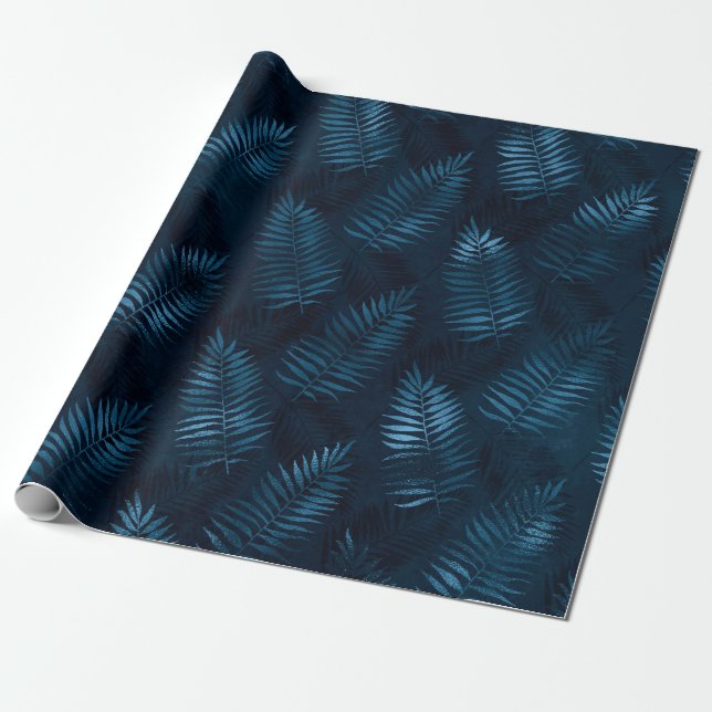 Papel De Regalo Regalo de plantas tropicales de metal azul elegant (Desenrollado)
