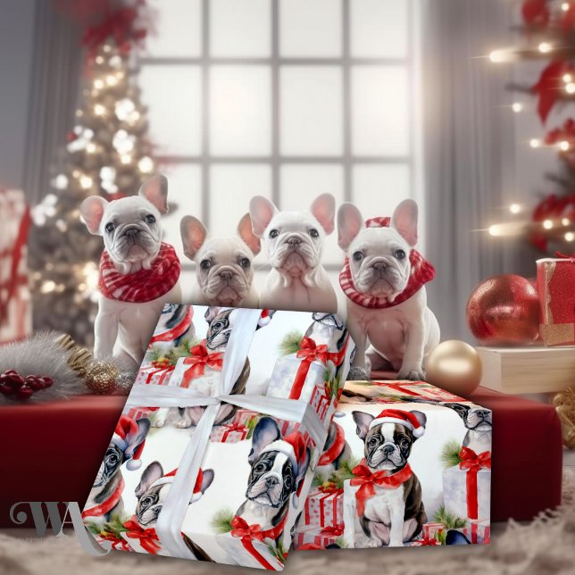 Papel De Regalo Regalo de Santa Hat Pup Fiesta Frenchie (Subido por el creador)