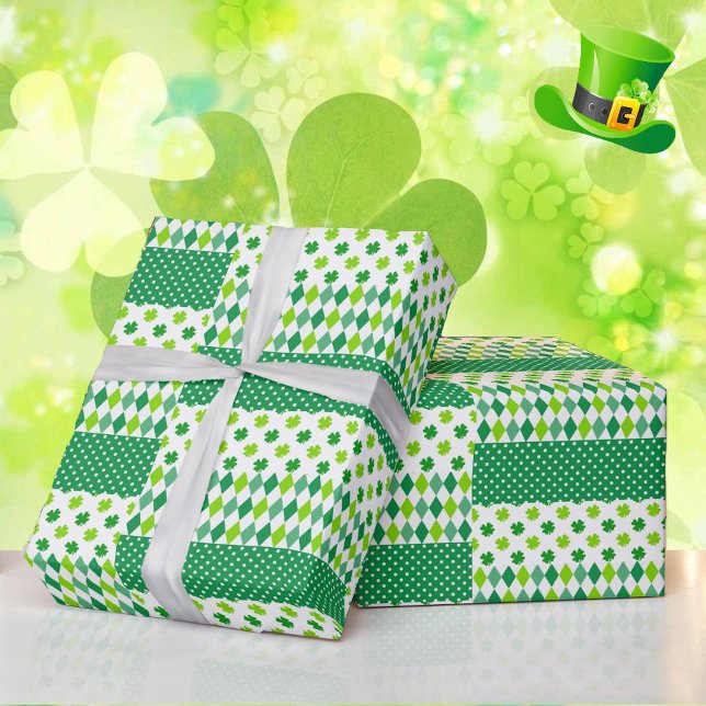 Papel De Regalo Regalo de Shamrock de Green White Clover de San Pa (Subido por el creador)