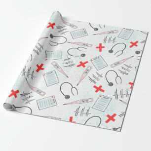 Papel De Regalo Regalo de Símbolos de Enfermeras Rojas Azules