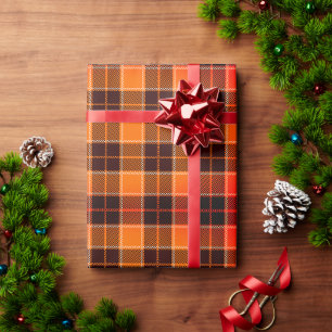 Papel De Regalo Regalo de vacaciones a cuadros naranja y negro ac