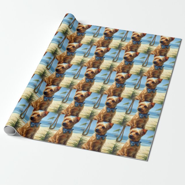 Papel De Regalo Regalo de verano del australiano Terrier On Beach (Desenrollado)