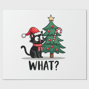 Papel De Regalo Regalo divertido de gato negro que empuja el árbol
