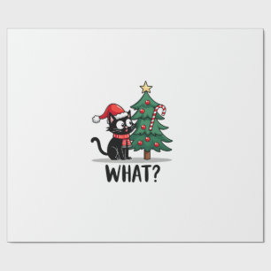 Papel De Regalo Regalo divertido de gato negro que empuja el árbol