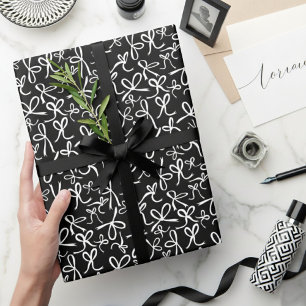 Papel De Regalo Regalo femenino con patrón de lazos negros y blanc