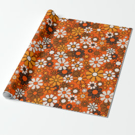 Papel De Regalo Regalo Floral Boho Retro 70s Marrón Naranja